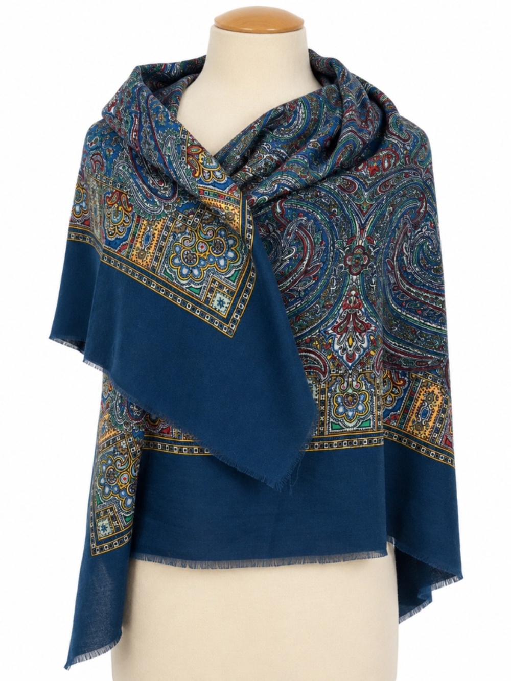 Navy Blue Paisley Square Scarf Shawl, Oversized Persian Print Wrap, Boho Ornate